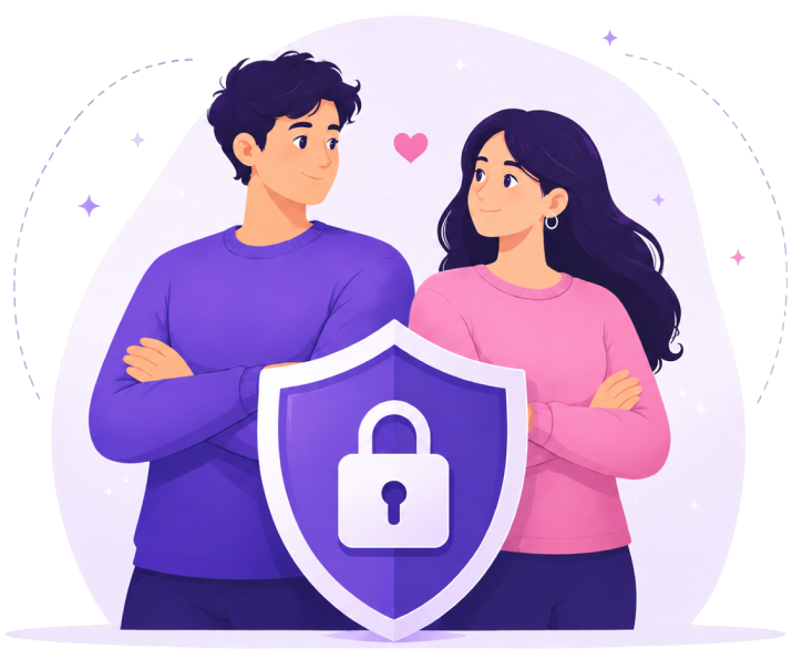 Couple protected by a shield